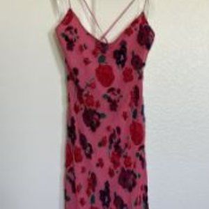 Betsey Johnson Vintage Hot Pink Floral Velour Beaded Slip Dress Size Large L